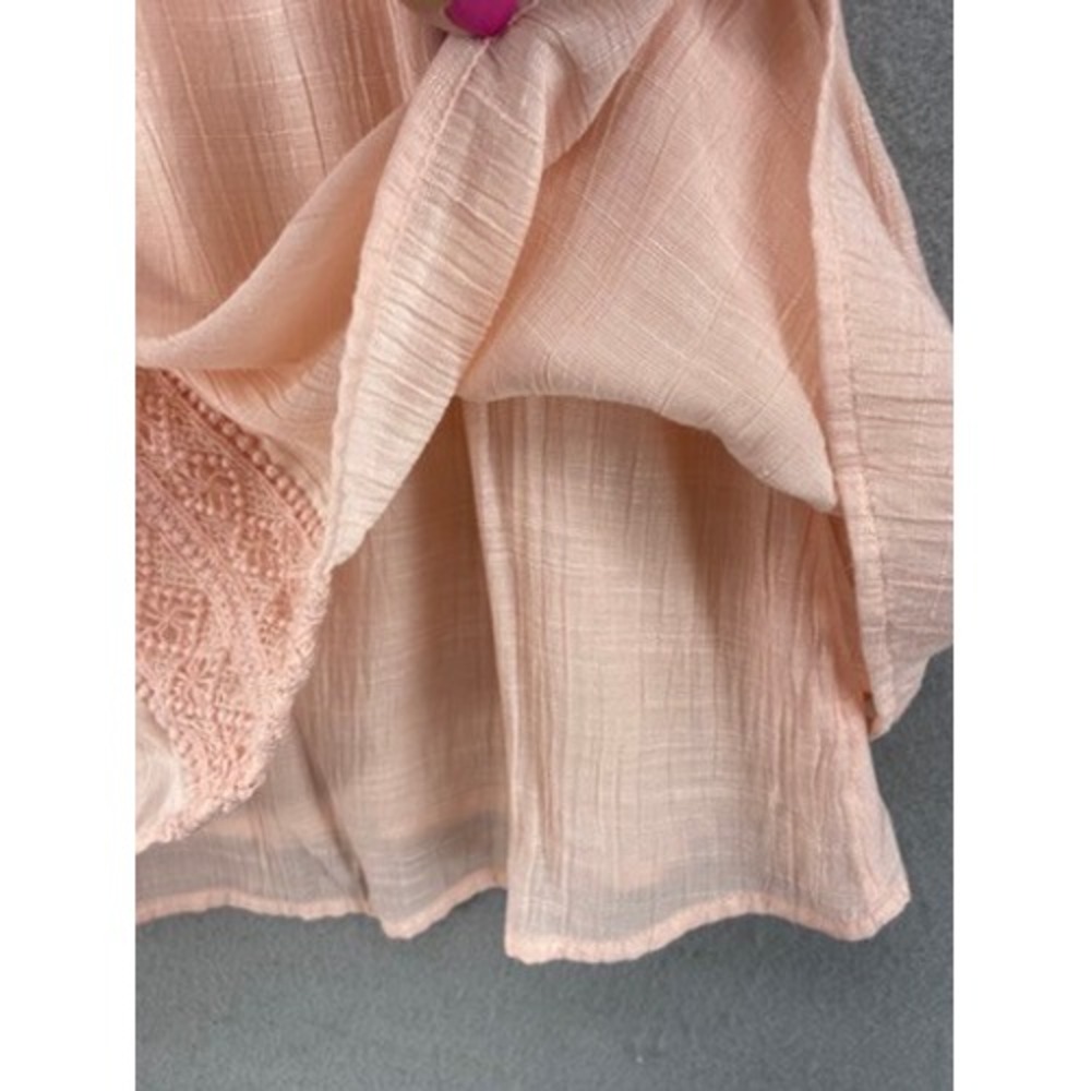 Style & Co Shirt Womens Sz M Boho Embroidered Blouse Peach Lace Mesh V-Neck - Picture 7 of 10